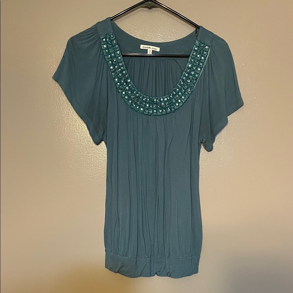 Charlotte Russe Teal Embellished Blouse
